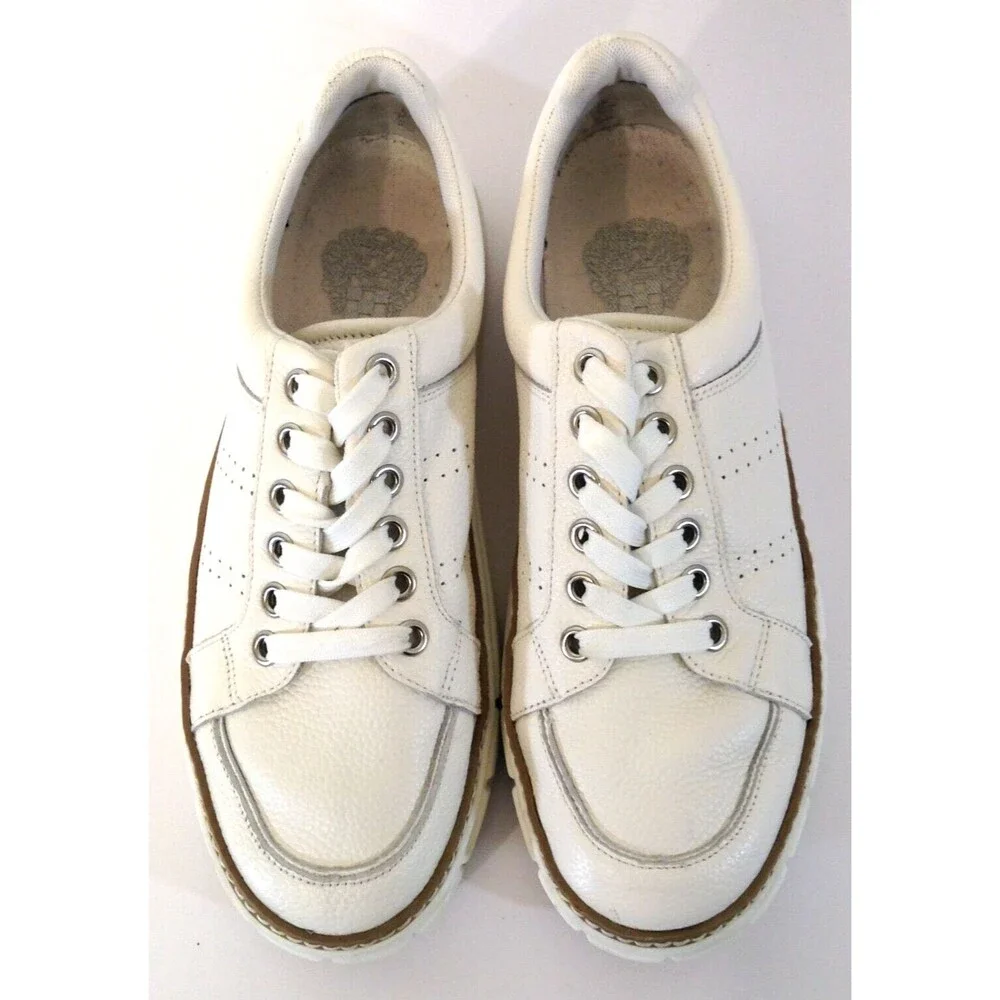 Vince Camuto Sneakers Wn 6.5 Rezelli White Leather Comfort Platform Shoes Preppy